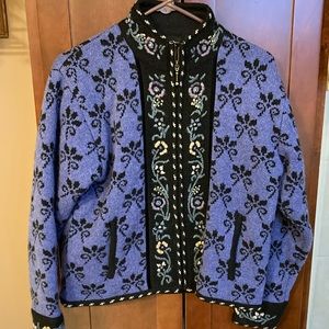 Icelandic Designs 100% Wool Nordic Fair Isle Zip Cardigan Sweater - S